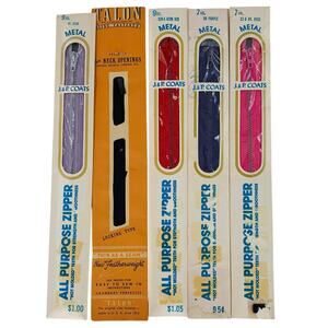 JP Coats Zipper 9 inch Polyester Metal Multicolor Lot 5 Zippers All Purpose USA